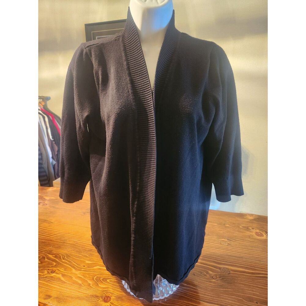 Premise Studio Women's 1X Black Open Front Cardigan Sweater 3/4 Sleeve Plus Size
